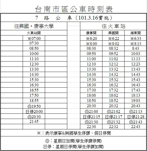 7路公車時刻表